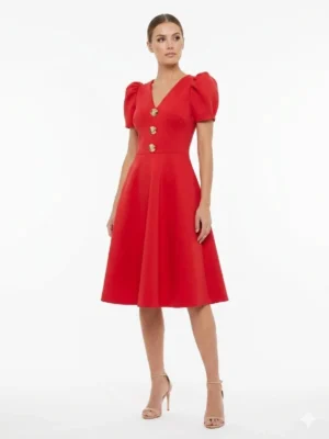 vestido corte princesa botones dorados